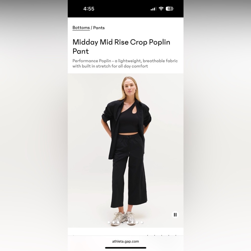 Athleta Midday Mid Rise Crop Poplin Pant